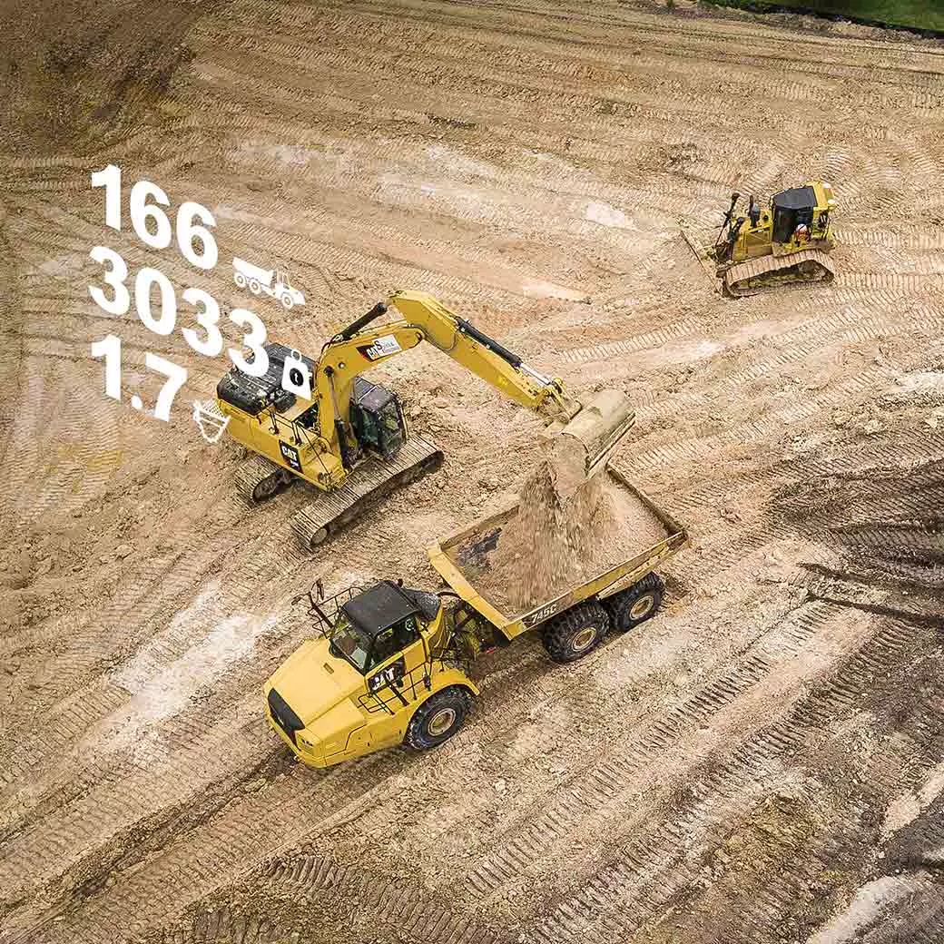 Excavator loads a truck